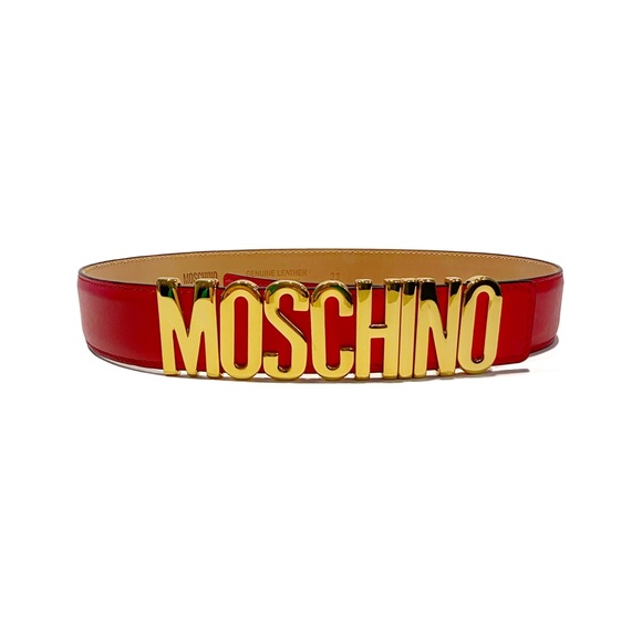 MOSCHINO Red Gold Logo Leather Belt NWT - Picture 2 of 15